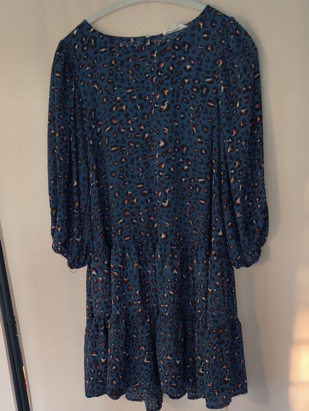 ee:some Blue Leopard-Print Long Sleeve Tiered Dress Like New Size S